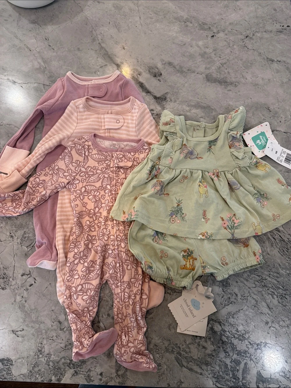 cloud island Pink & Green Baby Footies and Dress Set - Picture 1 of 1